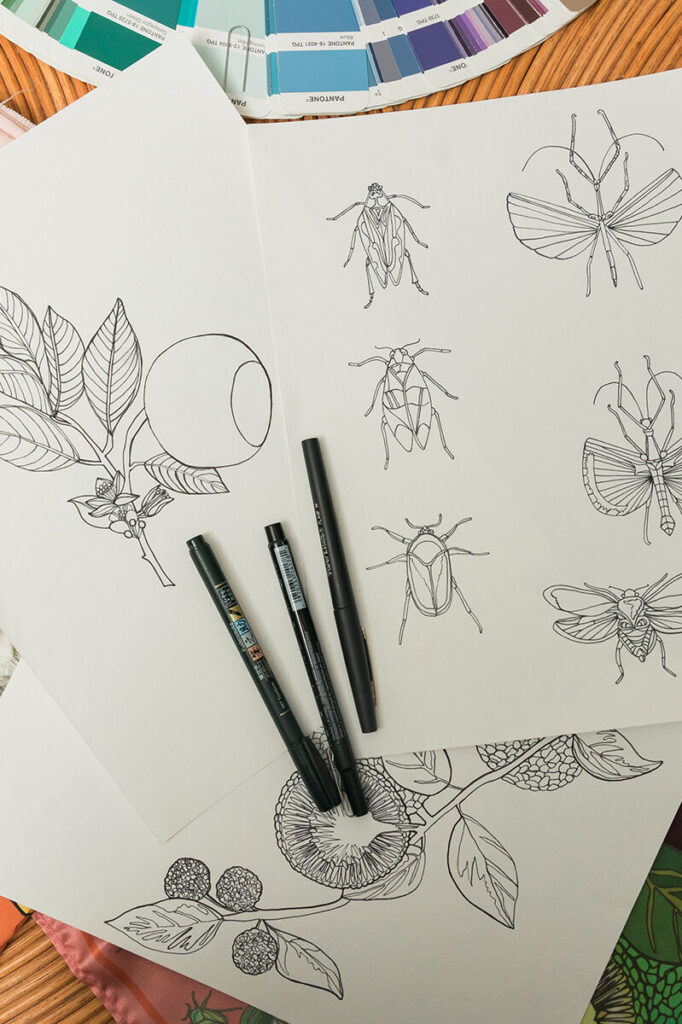 Hand drawn fabric designs