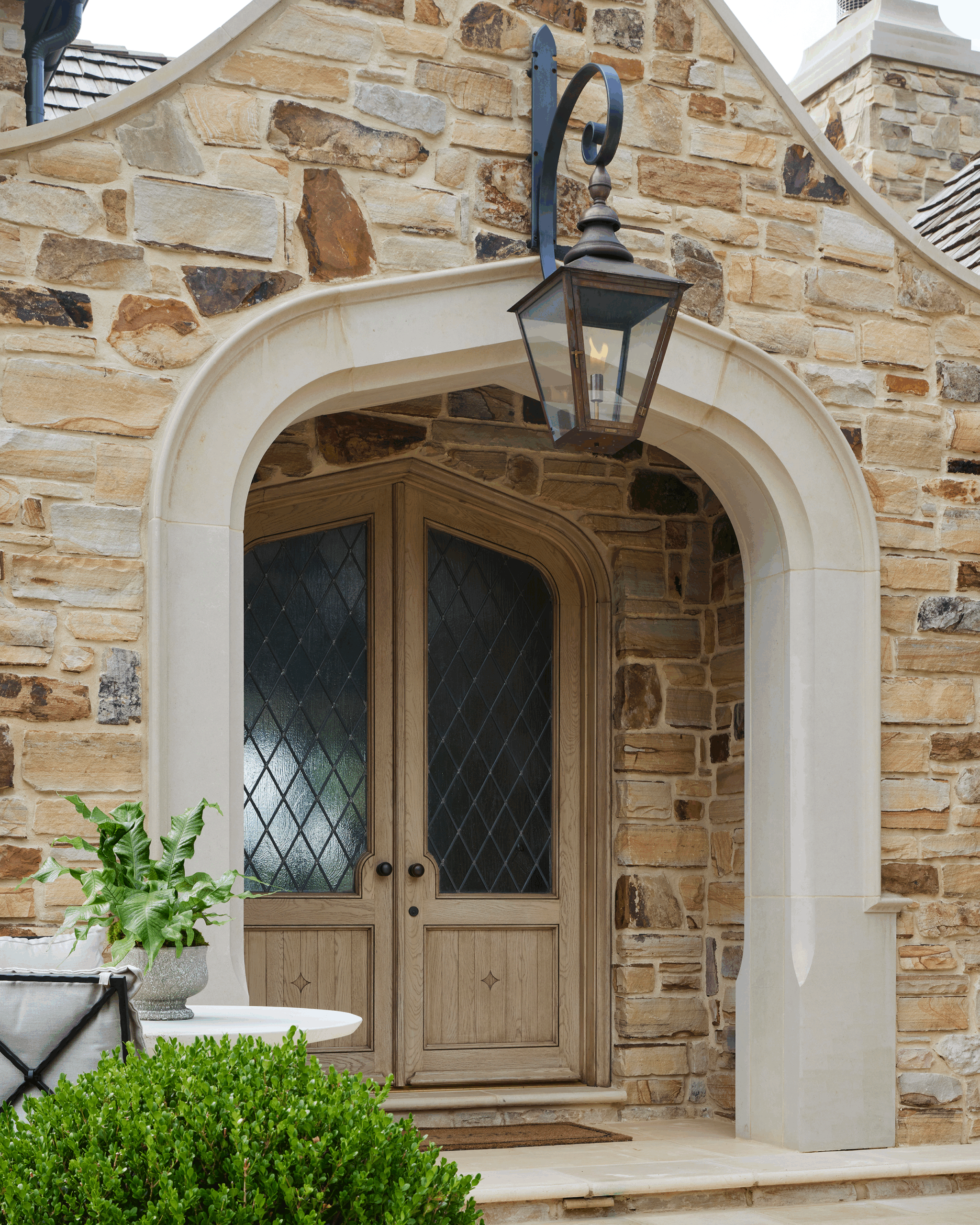 Tudor-Inspired Limestone Archway Vestavia Hills