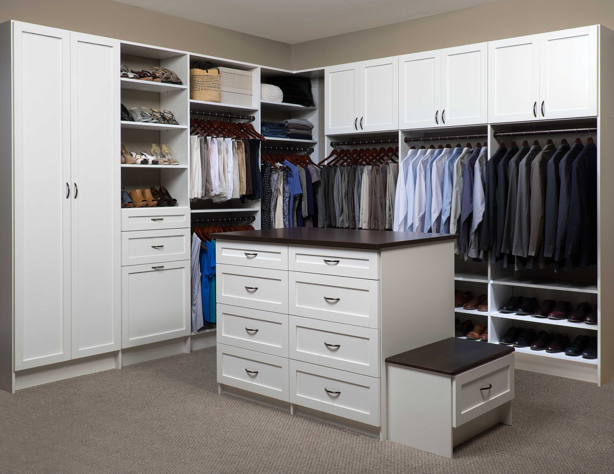 Custom luxury closet and wardrobe storage designed by Space Cadets